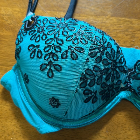 Victorias Secret Push Up Bra 34B Teal Black Sexy Little Things VGUC - Picture 2 of 8